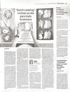 Recorte de prensa de Faro de Vigo con consejos de la dietista de FIX Salud y Deporte sobre cómo organizar el batch cooking semanal.