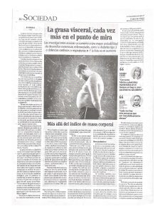 Recorte de prensa de Faro de Vigo sobre los riesgos de la grasa visceral y el IMC con los expertos de FIX Salud y Deporte.